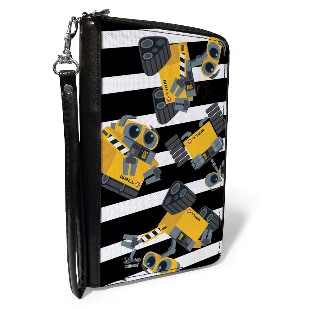 Women&#39;s PU Zip Around Wallet Rectangle - WALL-E Poses Scattered Stripe Black White