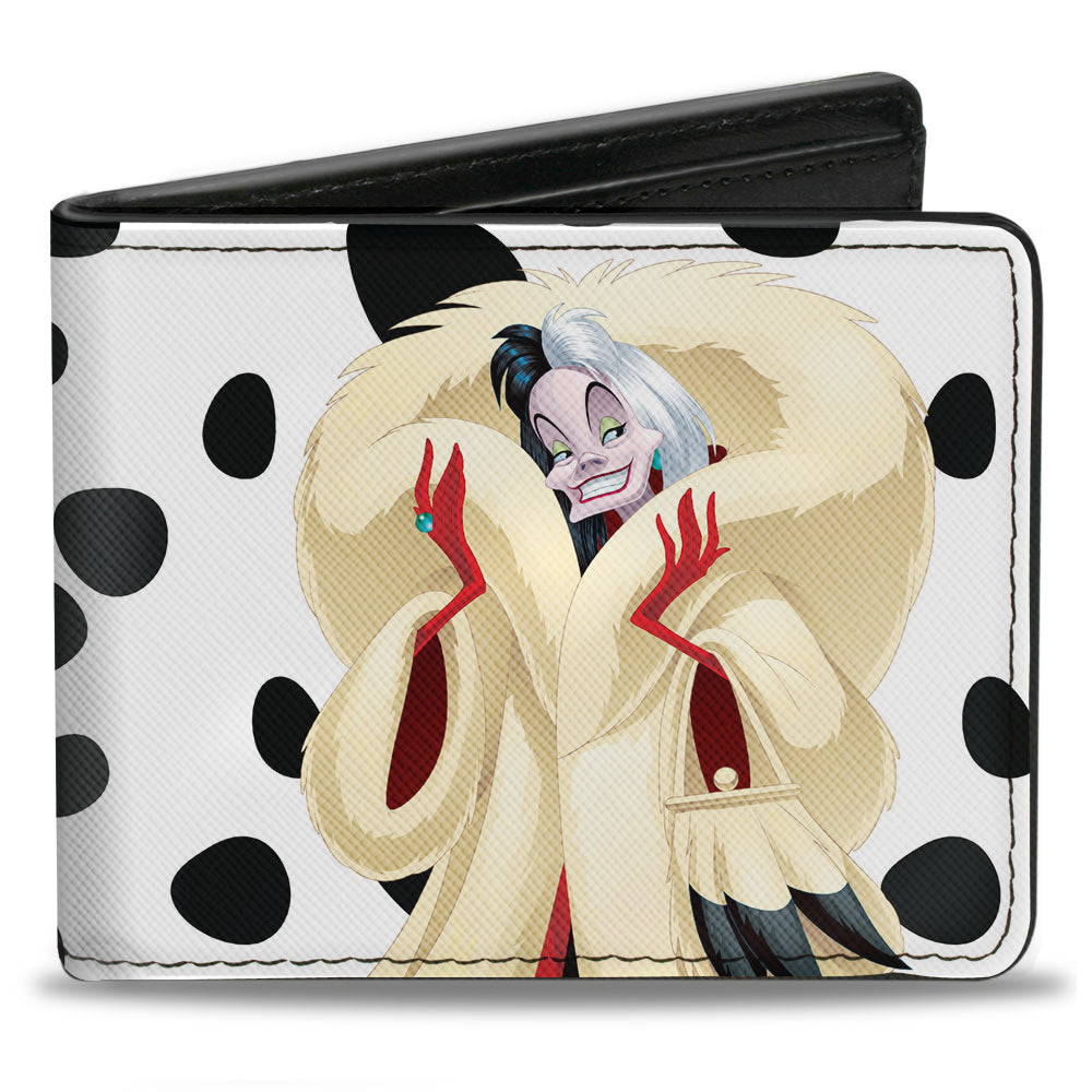 Bi-Fold Wallet - Cruella de Vil Cream Fur Pose + Spots Red Black