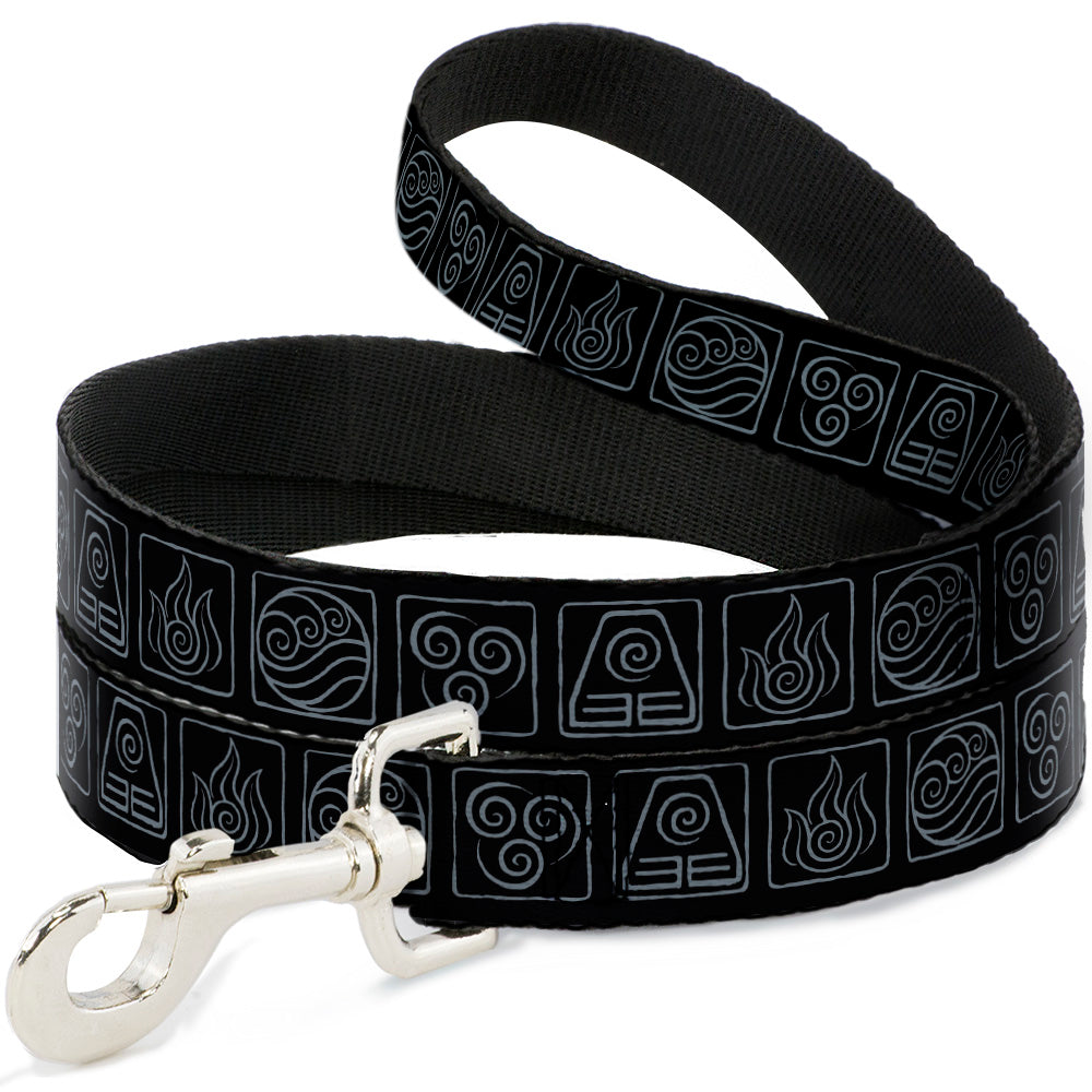 Dog Leash - Avatar the Last Airbender Bending Elements Icons Black/Gray