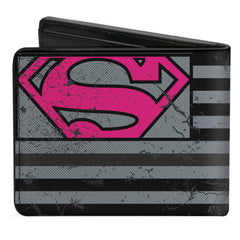 Bi-Fold Wallet - Superman Shield Americana Weathered Gray Black Pink
