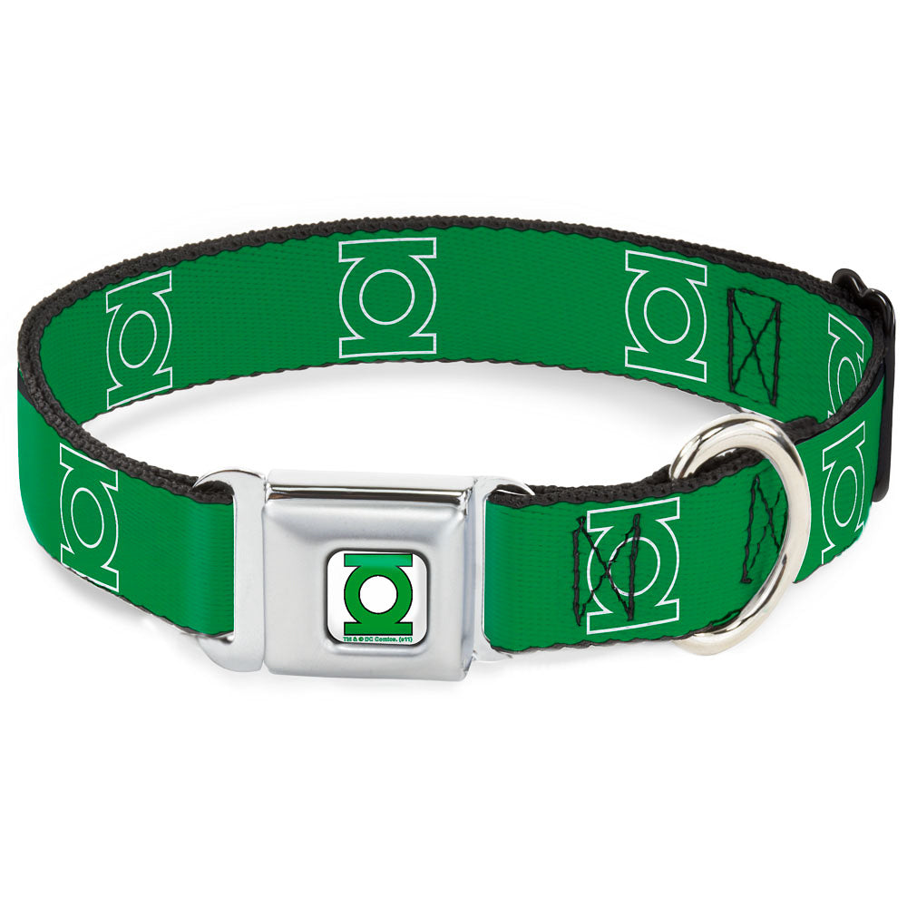 Green Lantern Logo CLOSE-UP White Green Seatbelt Buckle Collar - Green Lantern Logo Green/White
