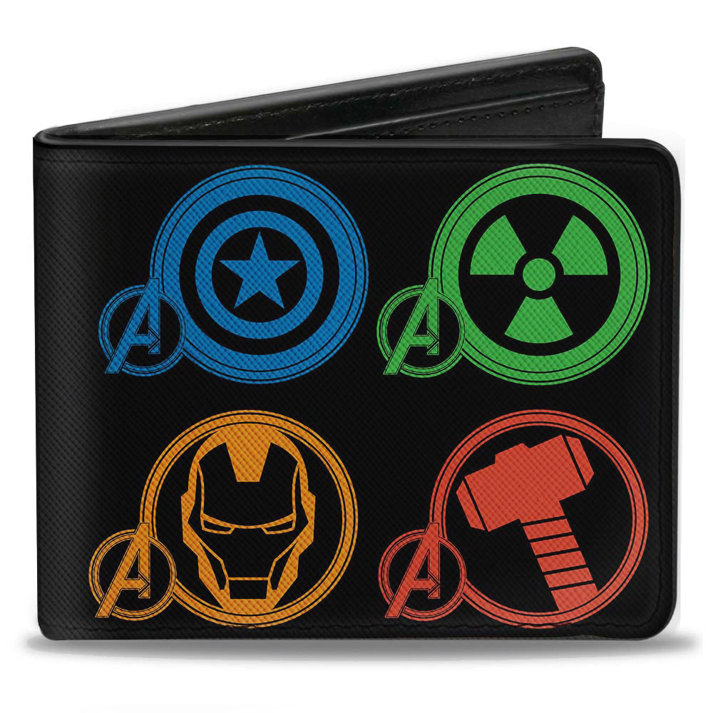 MARVEL AVENGERS Bi-Fold Wallet - Marvel Avengers Superhero Logos Black Multi Color