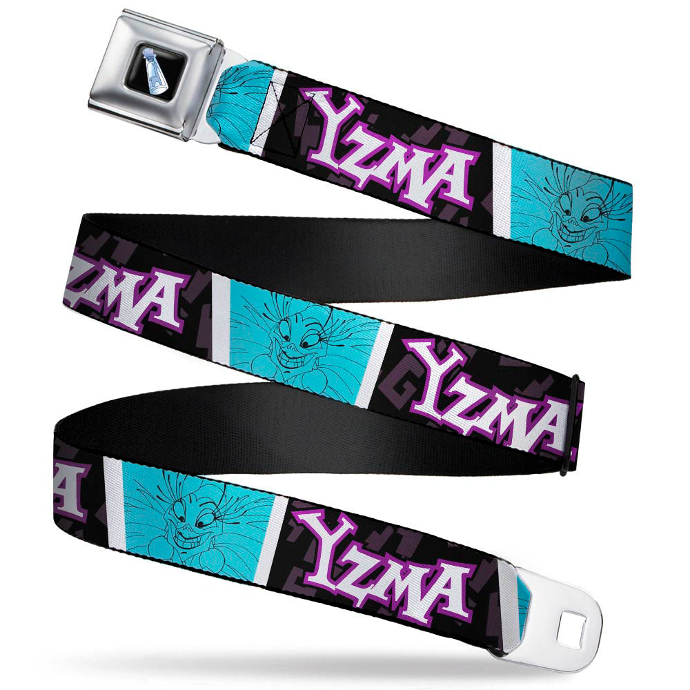 Yzma&#39;s Llama Potion Bottle Full Color Black Seatbelt Belt - YZMA/Smiling Face Blocks Black/Fuchsia/White/Blue/Black Webbing