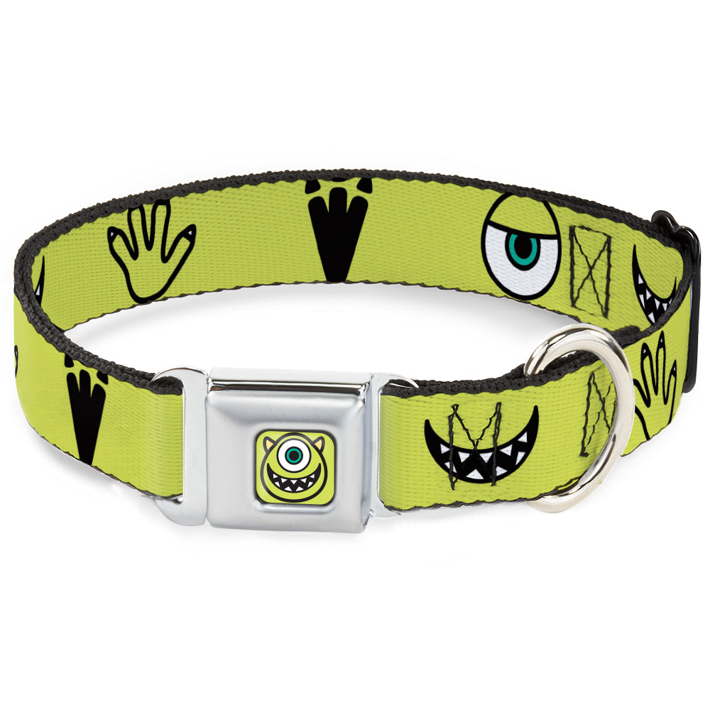 Monsters Inc. Mike Smiling Face Full Color Greens/Black/White Seatbelt Buckle Collar - Monsters Inc. Mike 4-Icons Greens/Black/White