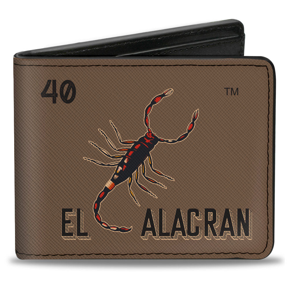 Bi-Fold Wallet - Loteria EL ALACRAN Scorpion Logo Brown