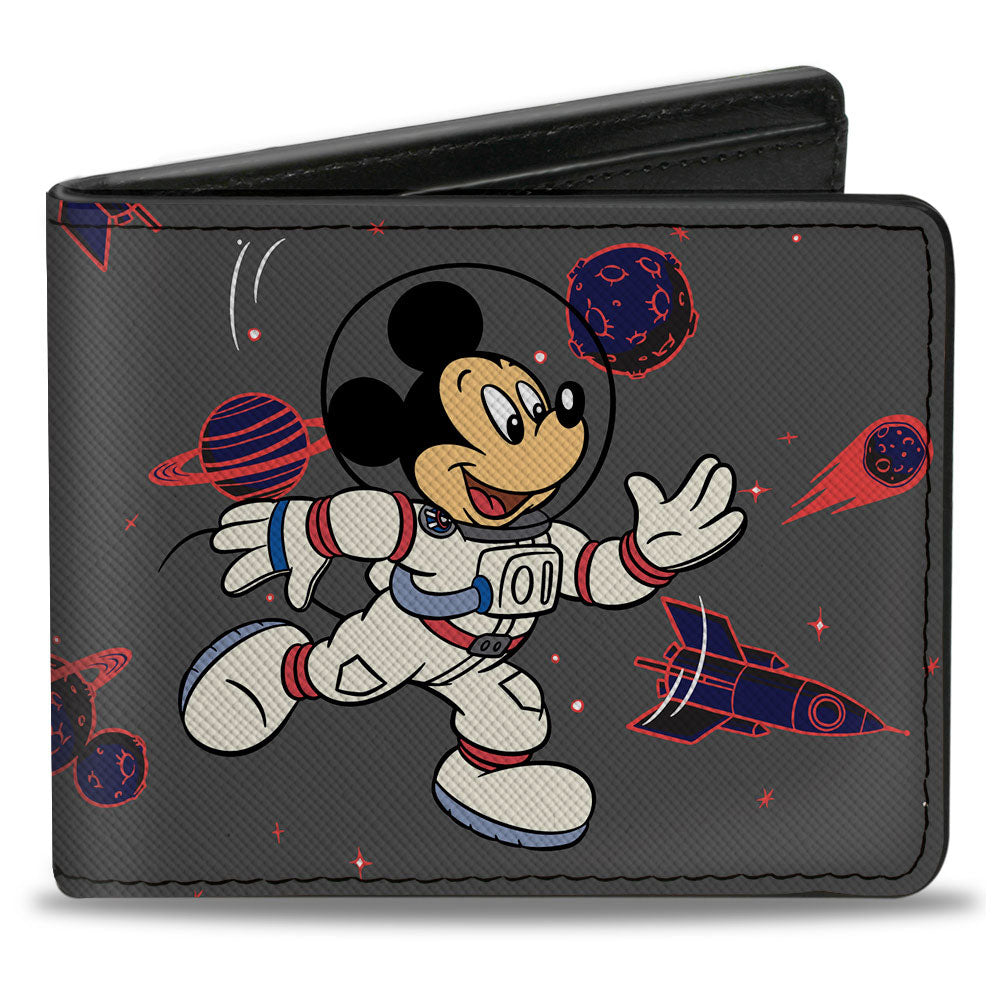 Bi-Fold Wallet - Mickey Mouse ASTRONAUT MICKEY in Space Pose Black Reds Blues