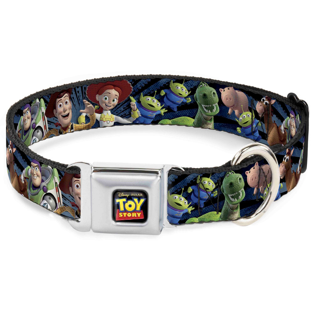 TOY STORY Logo Full Color Black Seatbelt Buckle Collar - Toy Story Characters Running2 Denim Rays