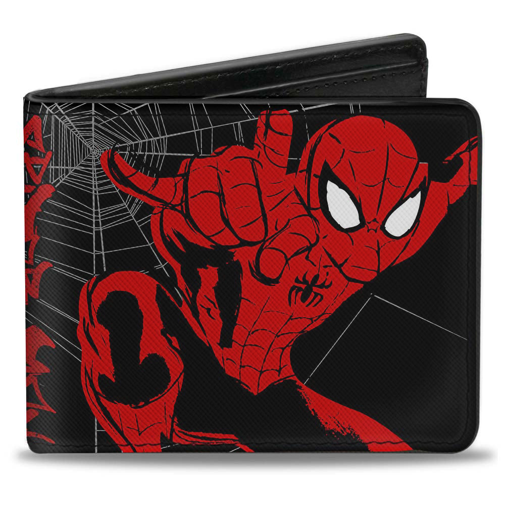 ULTIMATE SPIDER-MAN Bi-Fold Wallet - SPIDER-MAN Graffiti Action Poses Spiderweb Sketch Black Gray Red