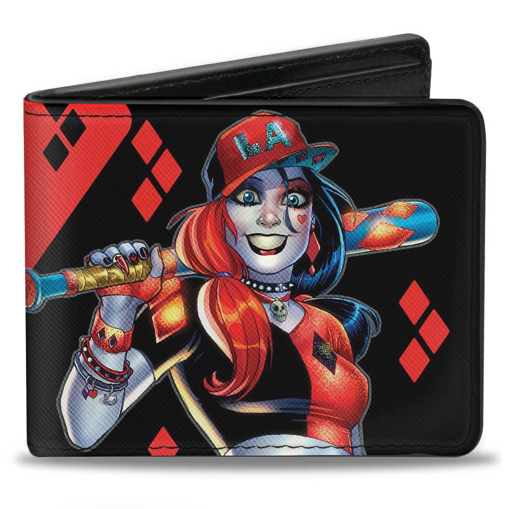 Bi-Fold Wallet - Harley Quinn Issue #20 LA Baseball Cover Pose Diamonds Black Red