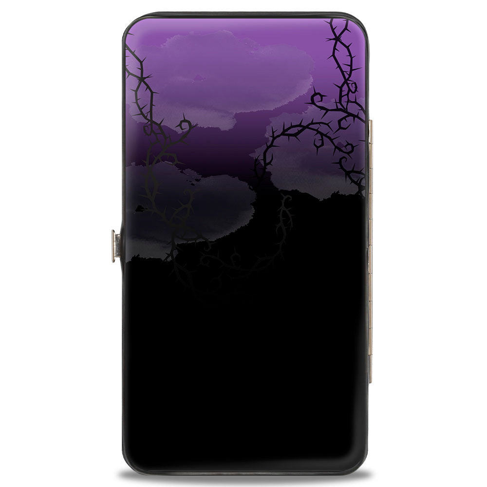 Hinged Wallet - Maleficent Raising Staff Pose Forest of Thorns Purples Black