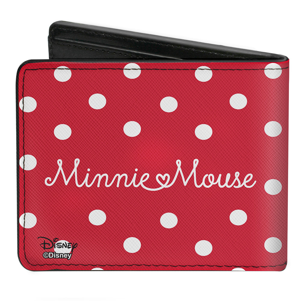 Bi-Fold Wallet - Minnie Mouse Face + Script Polka Dots Red White