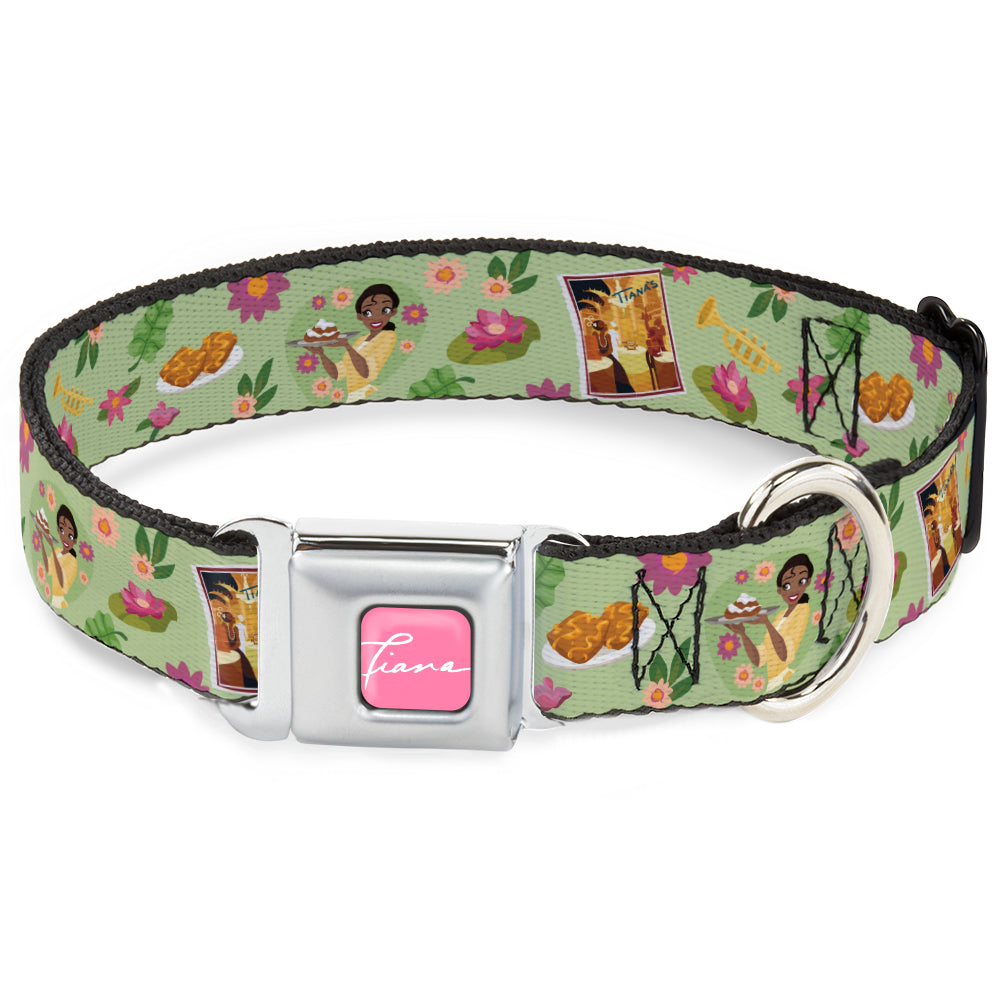 The Princess and the Frog TIANA Script Full Color Pink/White Seatbelt Buckle Collar - The Princess and the Frog Tiana&#39;s Place Collage Greens/Pinks