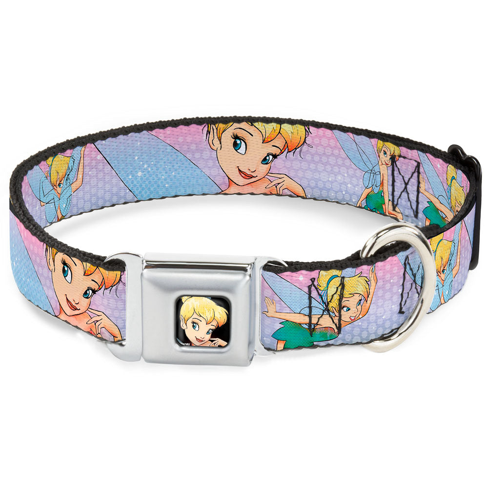 Tinker Bell CLOSE-UP Full Color Seatbelt Buckle Collar - Tinker Bell Poses Purple/Pink Fade