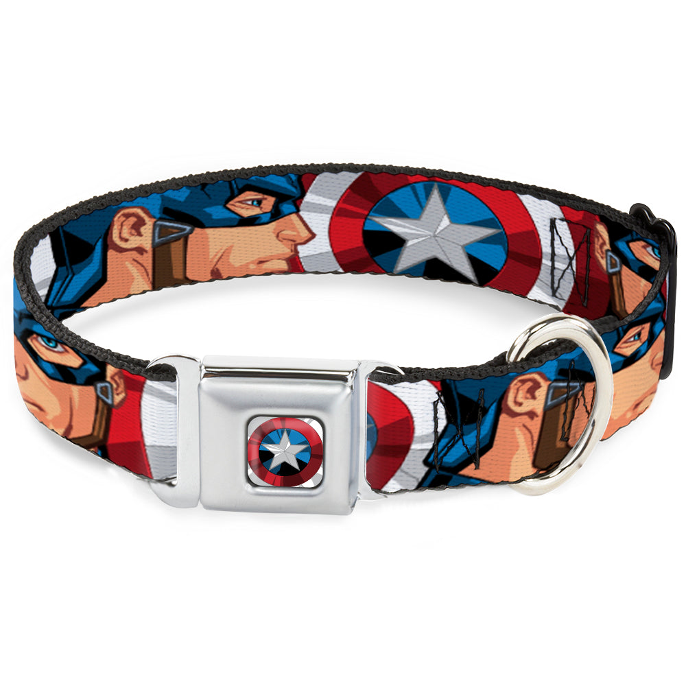 Captain America Shield2 CLOSE-UP Full Color Seatbelt Buckle Collar - Captain America Face Turns/Shield CLOSE-UP