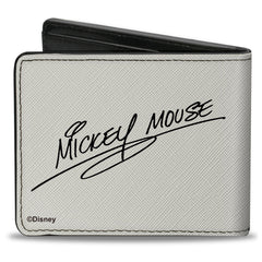 Bi-Fold Wallet - Mickey Mouse Standing Pose and Script White Black
