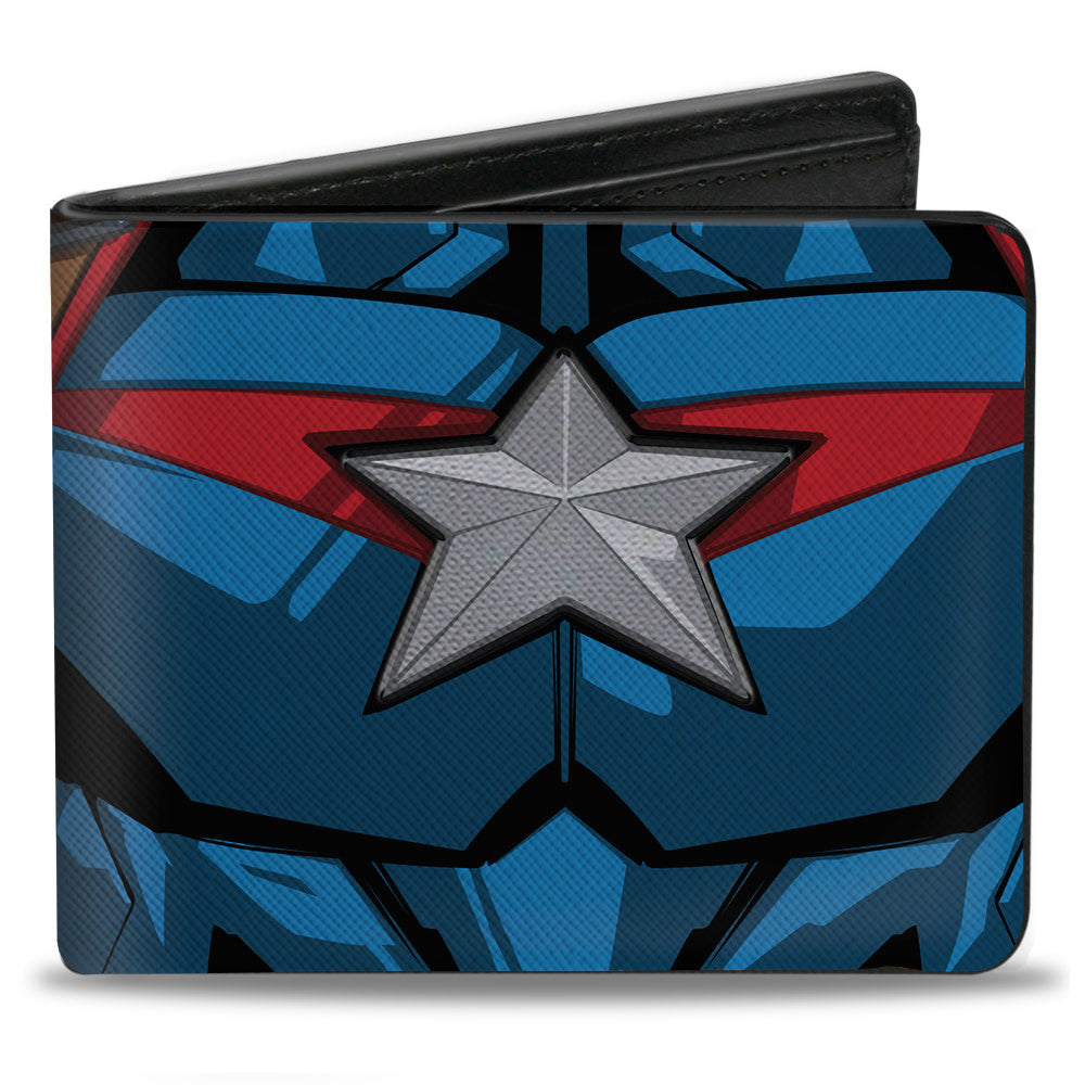 MARVEL AVENGERS Bi-Fold Wallet - Captain America Chest Star + Back Shield Blues