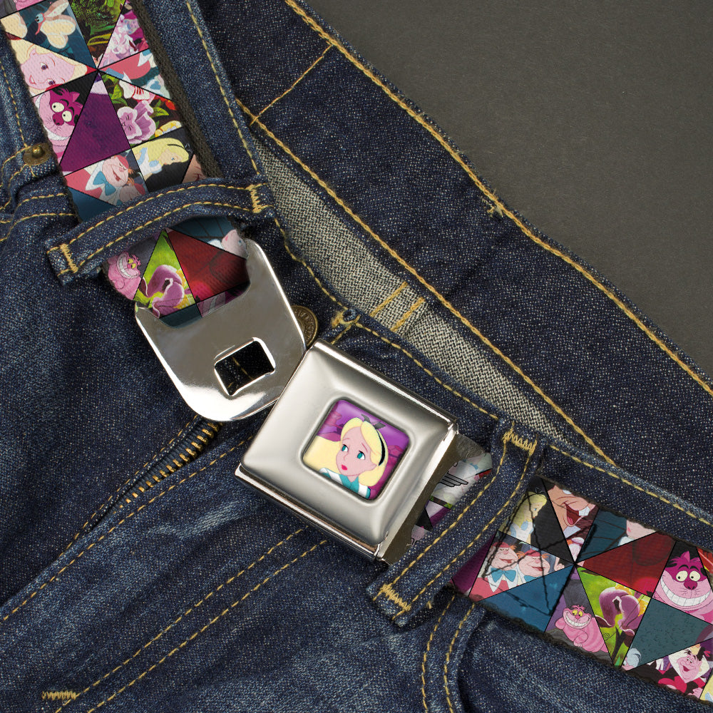 Alice Cards Full Color Pinks Seatbelt Belt - Alice in Wonderland Kaleidoscope Scenes Webbing