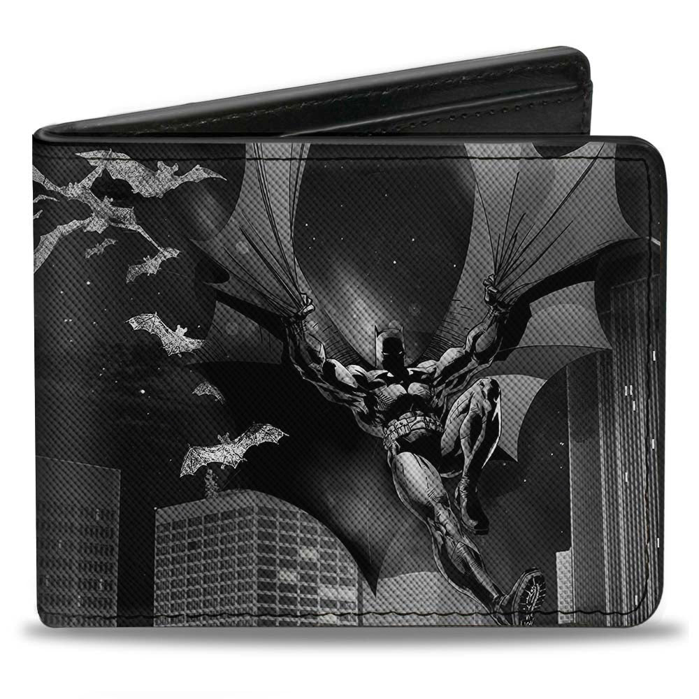 Bi-Fold Wallet - Batman Beauty of Flight Action Pose Bats Skyline Black Grays