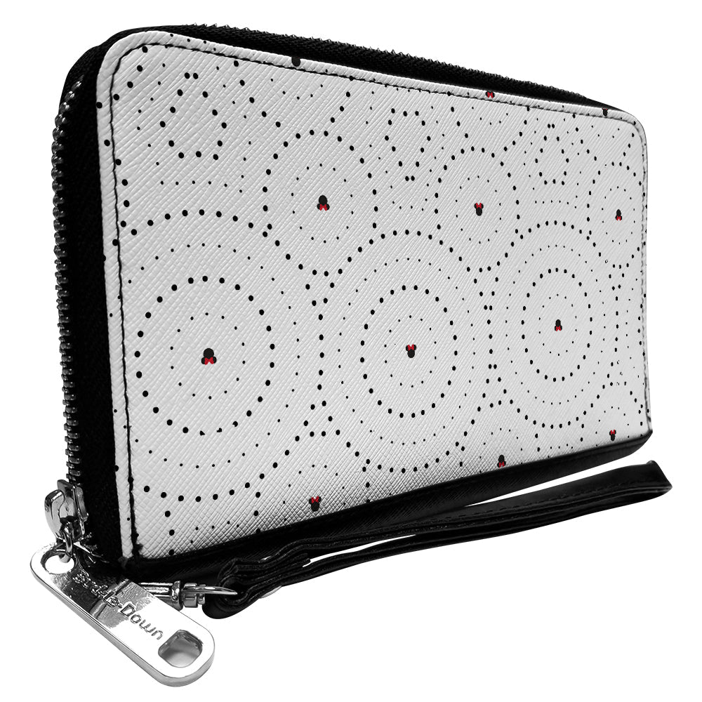 Women&#39;s PU Zip Around Wallet Rectangle - Minnie Mouse Ears with Bow Icon and Dots White Black Red
