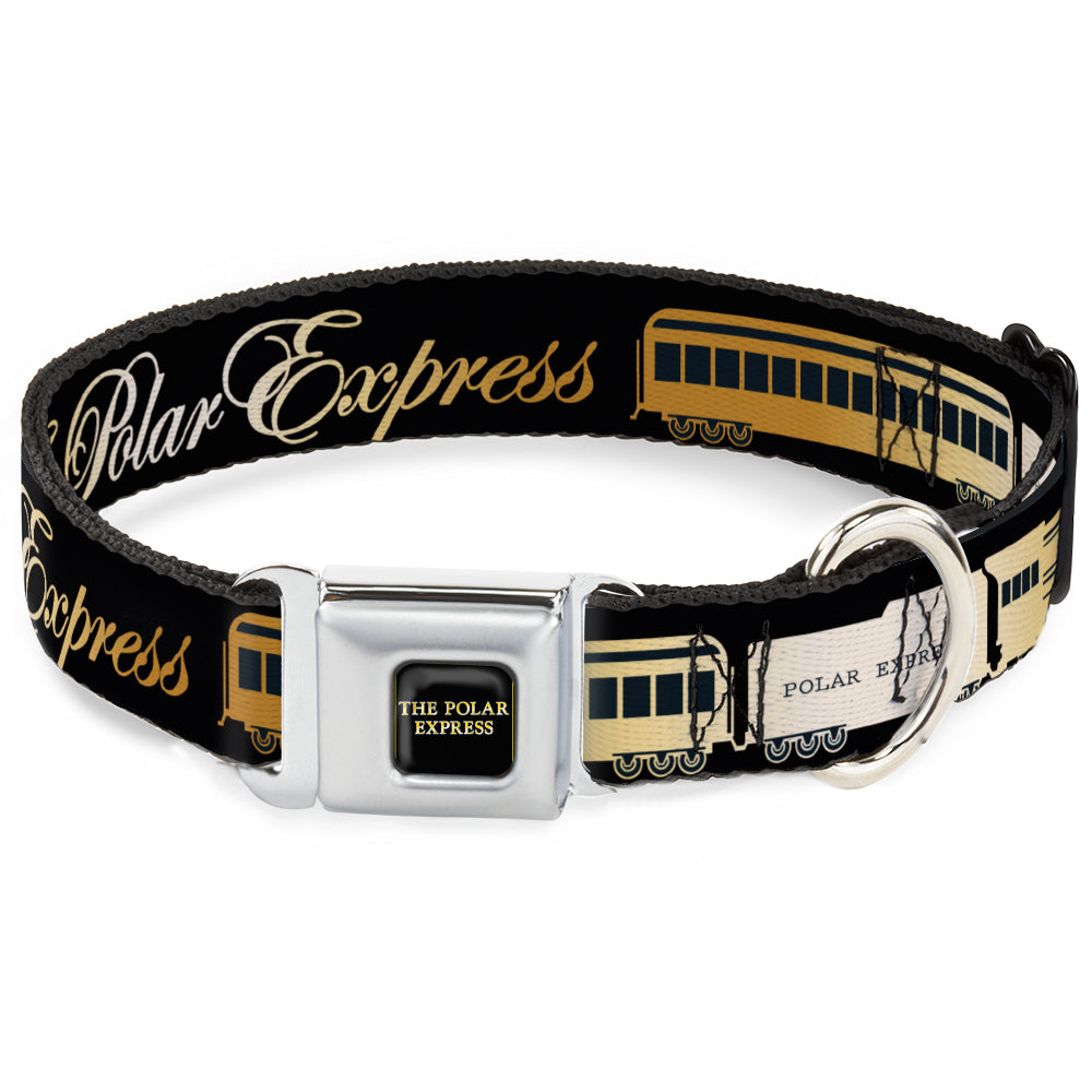 THE POLAR EXPRESS Text Logo Full Color Black/Golds Seatbelt Buckle Collar - POLAR EXPRESS Train Cars Black/Golds