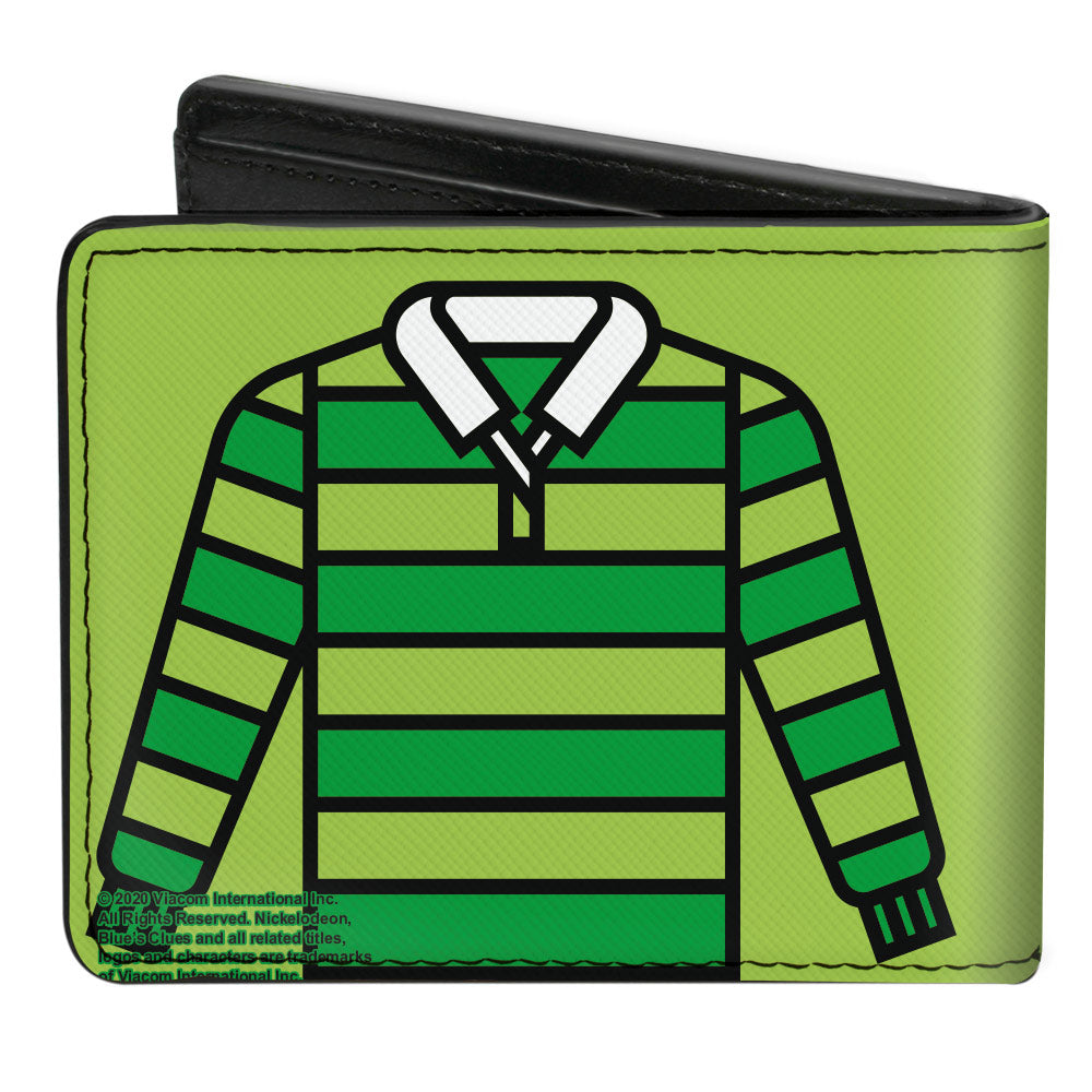 Bi-Fold Wallet - Blue&#39;s Clues Steve&#39;s Handy Dandy Notebook Thinking Chair + Striped Shirt Greens Black Red