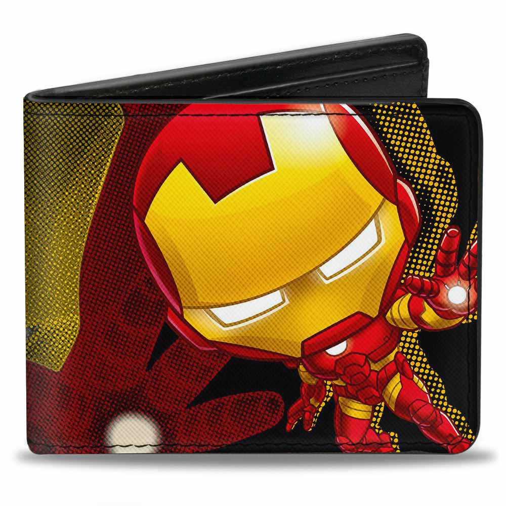 MARVEL AVENGERS Bi-Fold Wallet - Chibi Iron Man Repulsor Pose Halftone Black Red Yellow