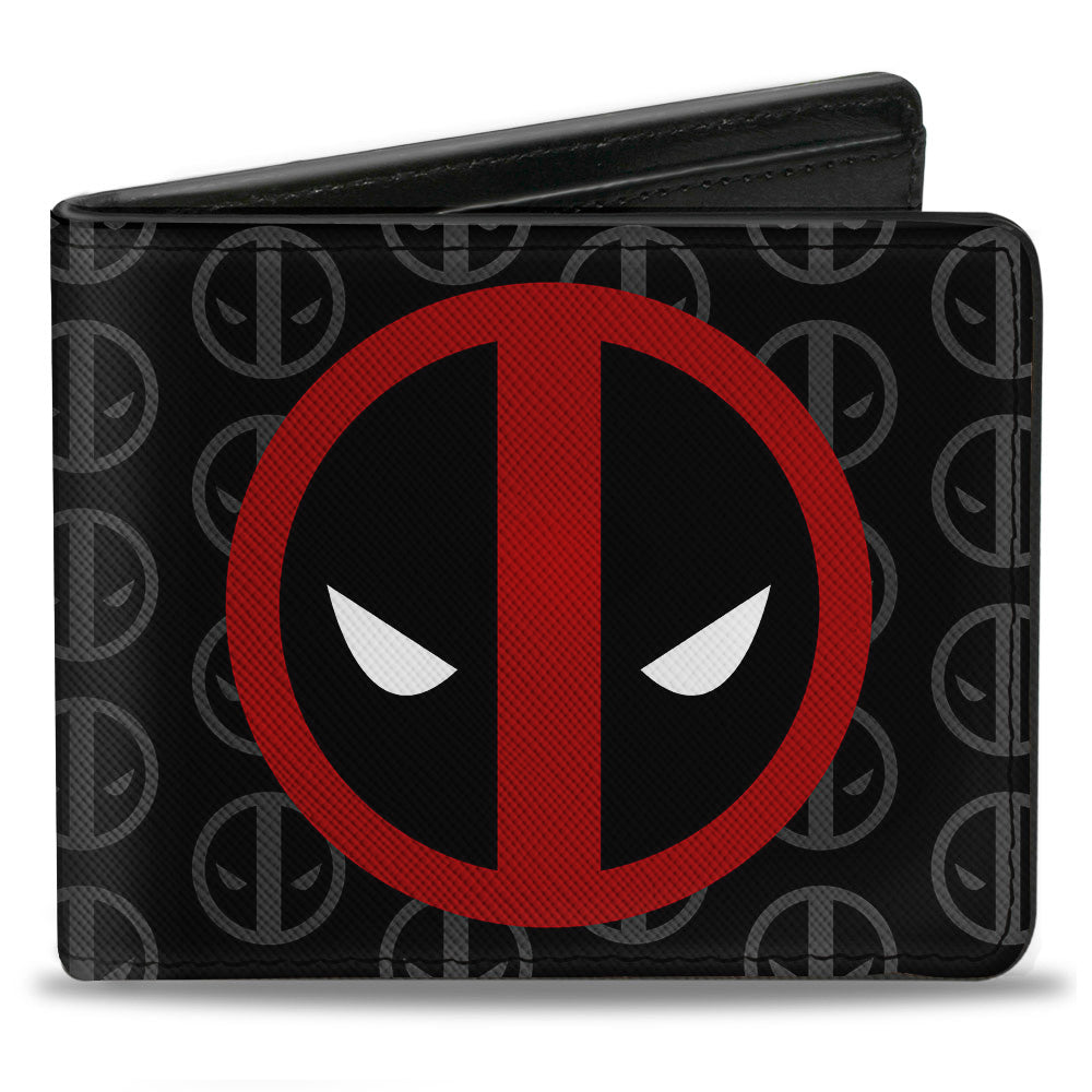 MARVEL DEADPOOL Bi-Fold Wallet - Deadpool Logo Centered Monogram Black Gray Red White