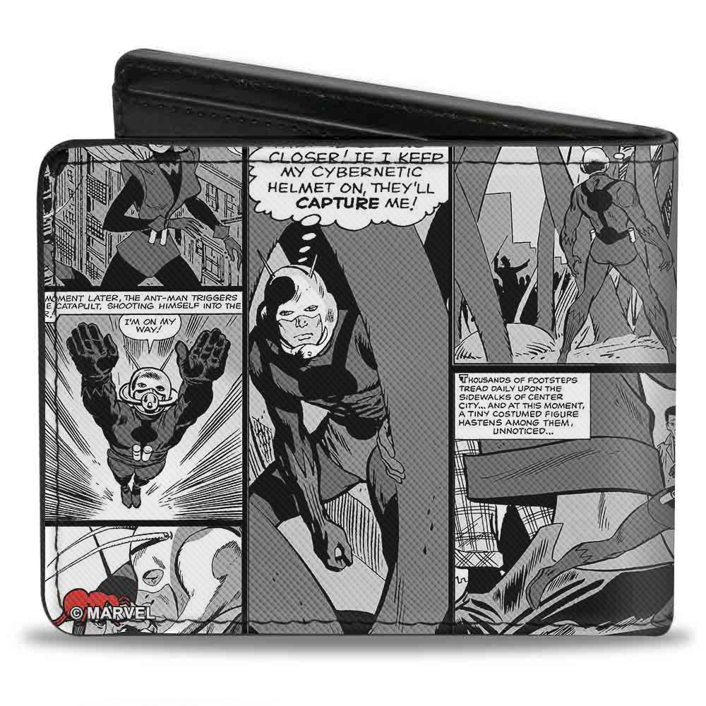 MARVEL COMICS Bi-Fold Wallet - ANT-MAN Shrinking Pose Comic Scene Blacks Grays Black White Red