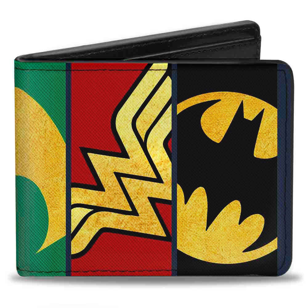 Bi-Fold Wallet - Justice League 5-Superhero Textured Logo CLOSE-UP Panels