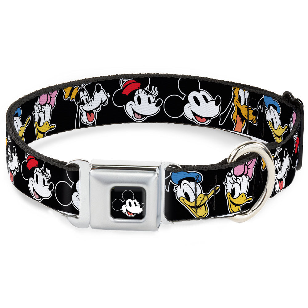 Mickey Mouse Smiling Face Full Color Black Seatbelt Buckle Collar - Disney The Sensational Six Smiling Faces Black