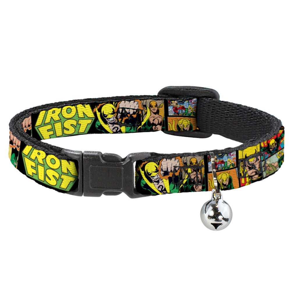 MARVEL COMICS Cat Collar Breakaway - Retro IRON FIST Action Pose Comic Scene Blocks Black Green Yellow