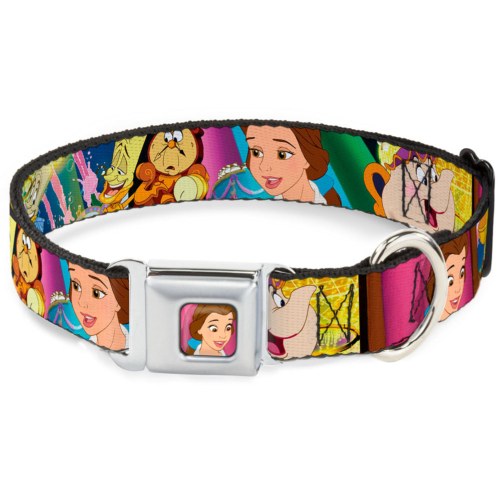Dog Collar DYEL-Surprised Belle Full Color Pink - Beauty &amp; the Beast Be Our Guest Scenes