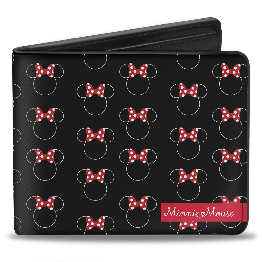 Bi-Fold Wallet - Minnie Mouse Icon Monogram MINNIE MOUSE Banner Black White Red