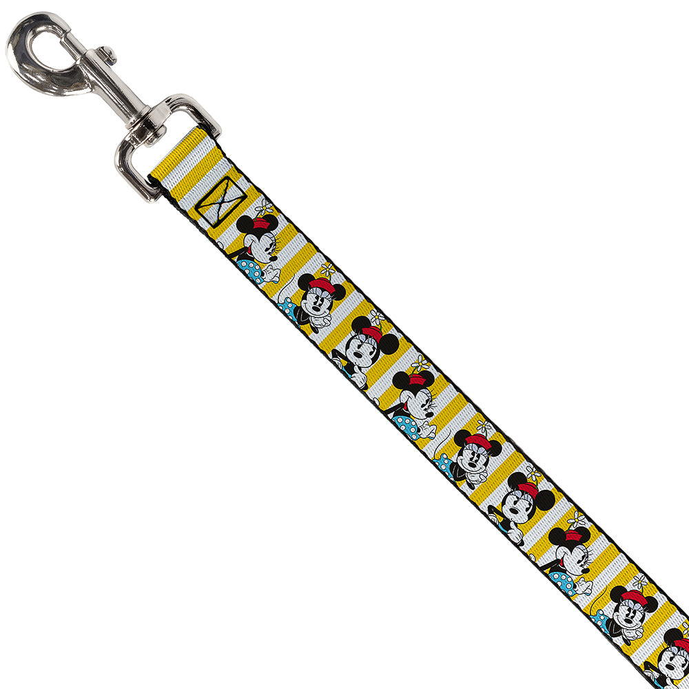 Dog Leash - Minnie Mouse w/Hat Poses Stripe Yellow/White
