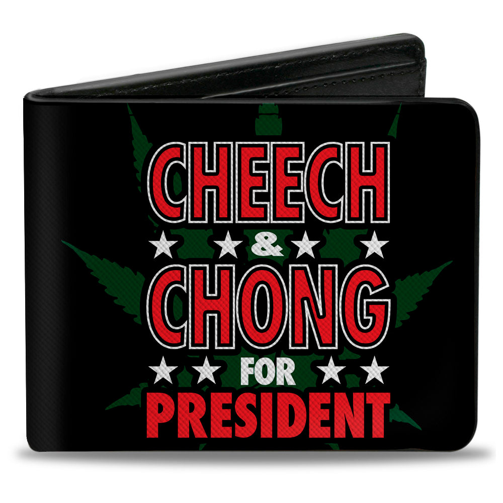 Bi-Fold Wallet - CHEECH &amp; CHONG FOR PRESIDENT Pot Leaf Black Green White Red