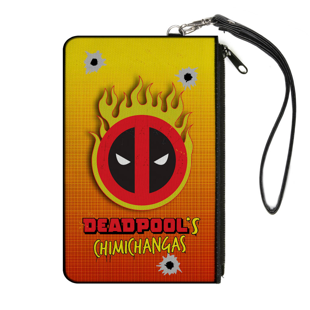 MARVEL DEADPOOL Canvas Zipper Wallet - SMALL - DEADPOOL&#39;S CHIMICHANGAS Flaming Logo Shots Yellows Reds