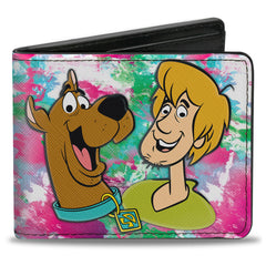 Bi-Fold Wallet - Scooby & Shaggy Smiling + Mystery Machine Splatter White Pinks Greens