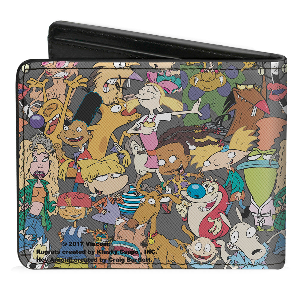 Bi-Fold Wallet - Nick 90's Rewind Multi Character Mash Up Collage Gray