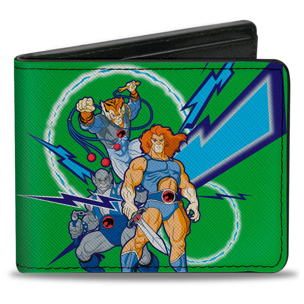 Bi-Fold Wallet - ThunderCats Classic 3-Character Group Pose and Lightning Bolts Green Blues