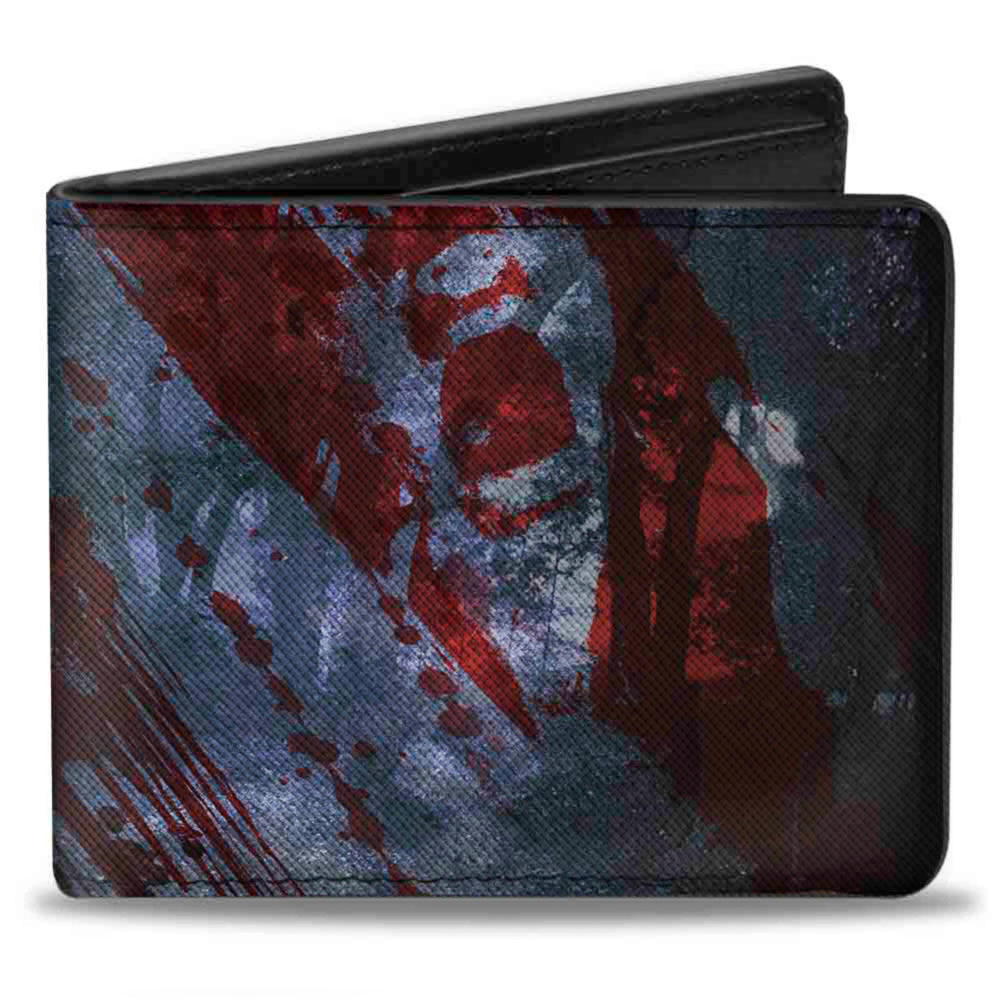 Bi-Fold Wallet - FRIDAY THE 13th Logo Jason Machete Pose Blood Splatter Grays Reds Black