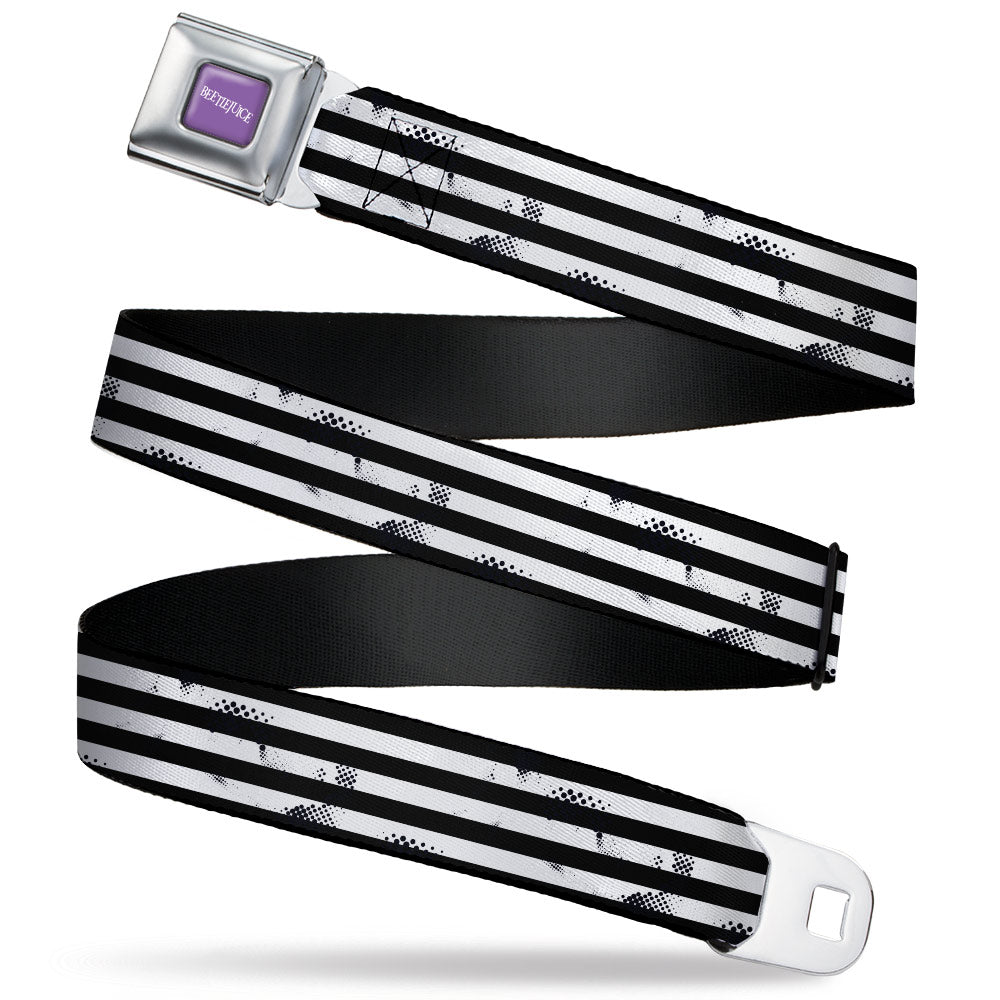 BEETLEJUICE Text Logo Full Color Purple/White Seatbelt Belt - Beetlejuice Suit Striping Black/White Webbing
