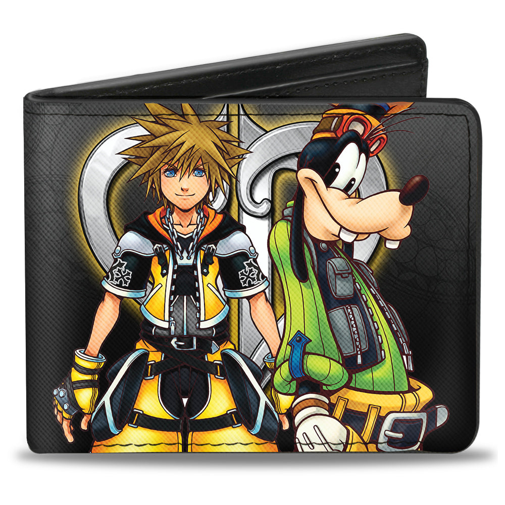 Bi-Fold Wallet - Kingdom Hearts II Master Form Sora Goofy Pose Logo Gray Fade