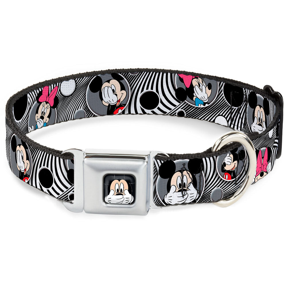 Mickey Mouse Expression3 Full Color Black Seatbelt Buckle Collar - Mickey &amp; Minnie Peek-a-Boo Expressions Swirl Black/White