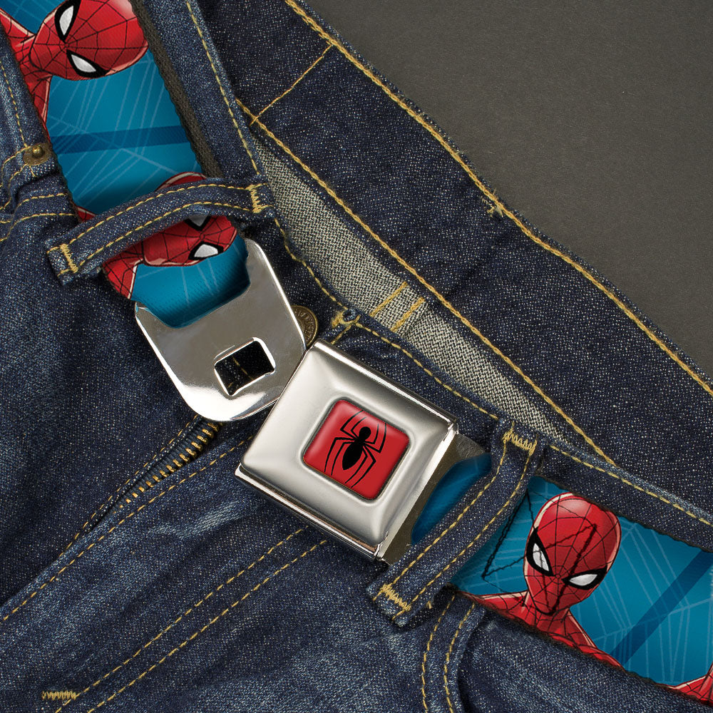 2016 SPIDER-MAN Spider Logo5 Full Color Red Black Seatbelt Belt - Spider-Man 6-Expressions/Spiderwebs Blues Webbing