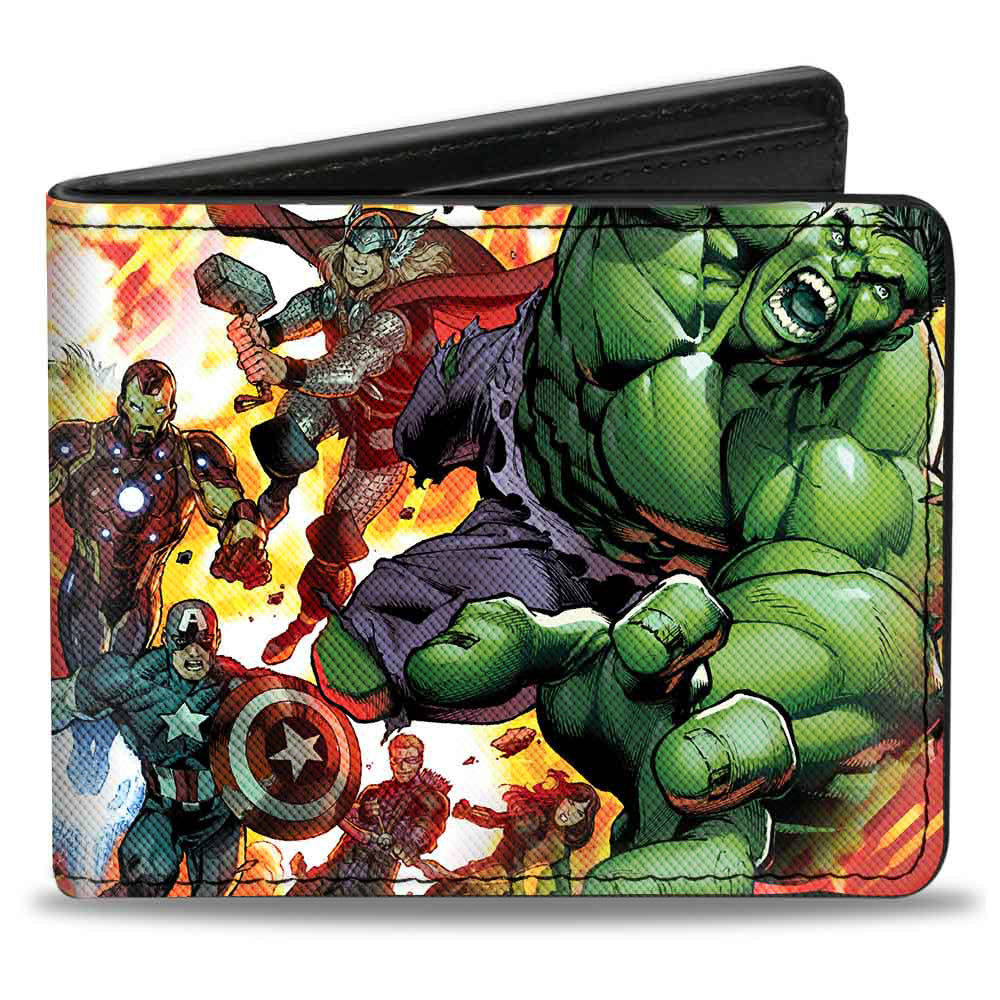 MARVEL AVENGERS Bi-Fold Wallet - Marvel Avengers Comic Book Issue #2 6-Superhero Explosion Cover Pose