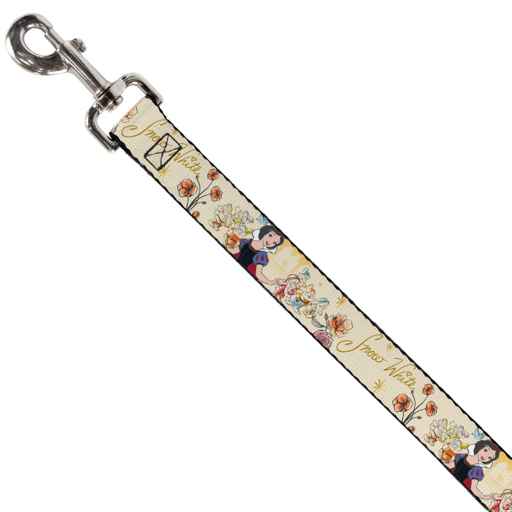 Dog Leash - Snow White and the Seven Dwarfs with Script and Flowers Yellows