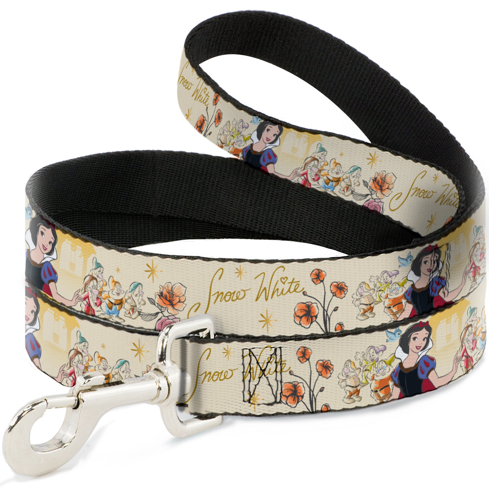 Dog Leash - Snow White and the Seven Dwarfs with Script and Flowers Yellows