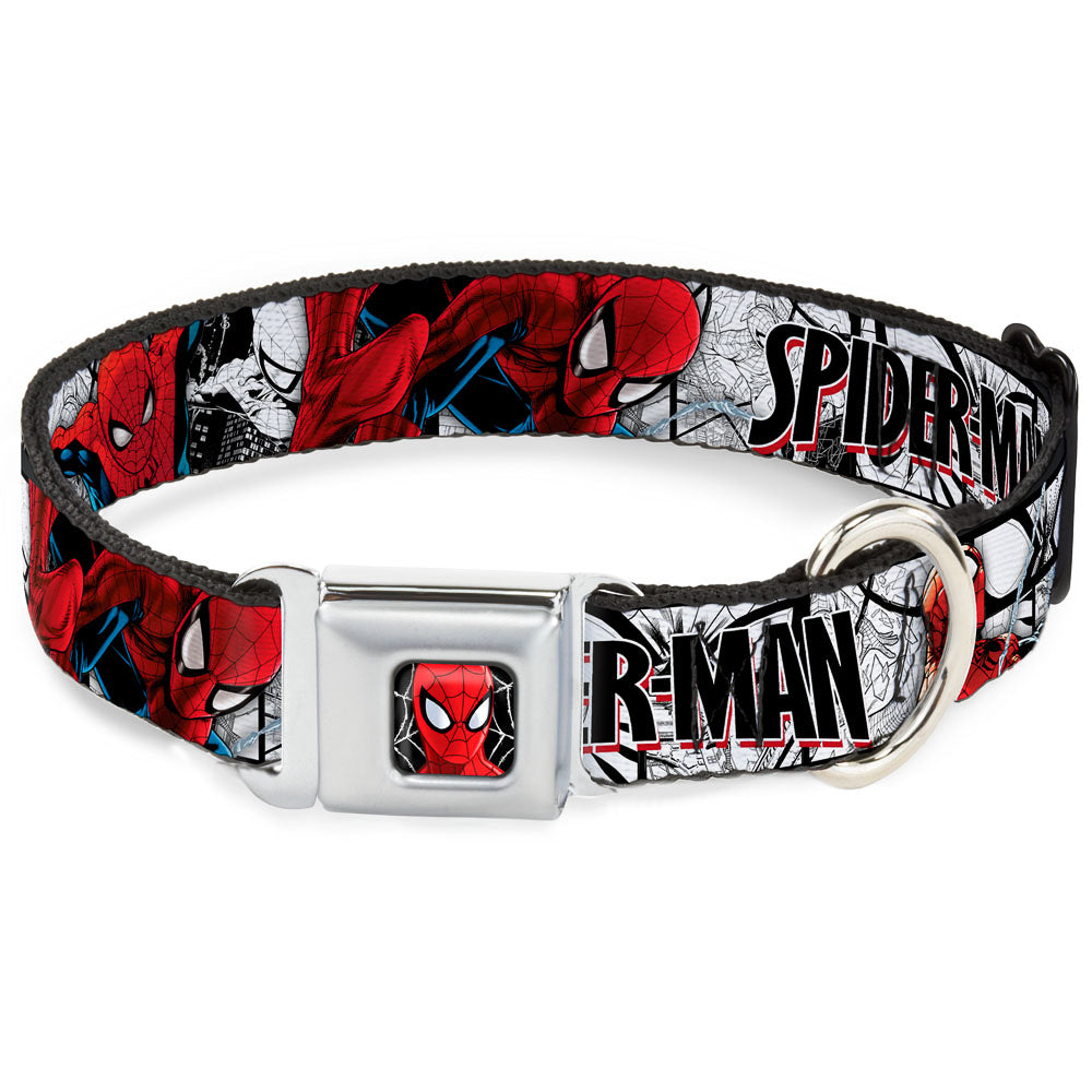 ULTIMATE SPIDER-MAN Ultimate Spider-Man Face Web Full Color Seatbelt Buckle Collar - SPIDER-MAN Action Poses/Comic Scenes White/Black/Red