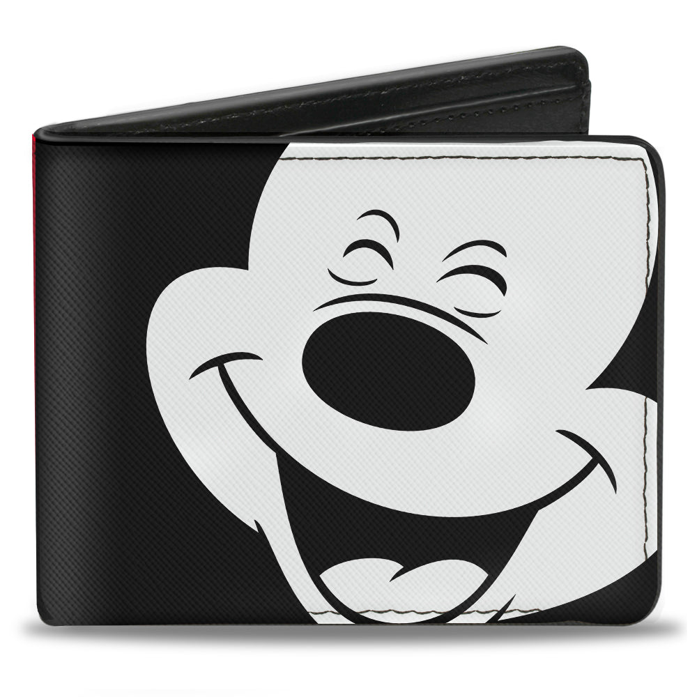 Bi-Fold Wallet - Mickey Mouse Smiling Face Black White + Buttons Red Yellow