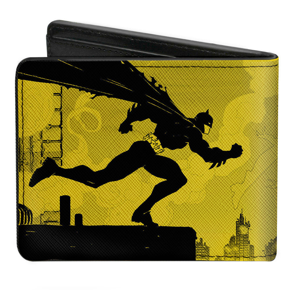 Bi-Fold Wallet - Batman Catwoman Skyline Chase Silhouettes Yellows Black